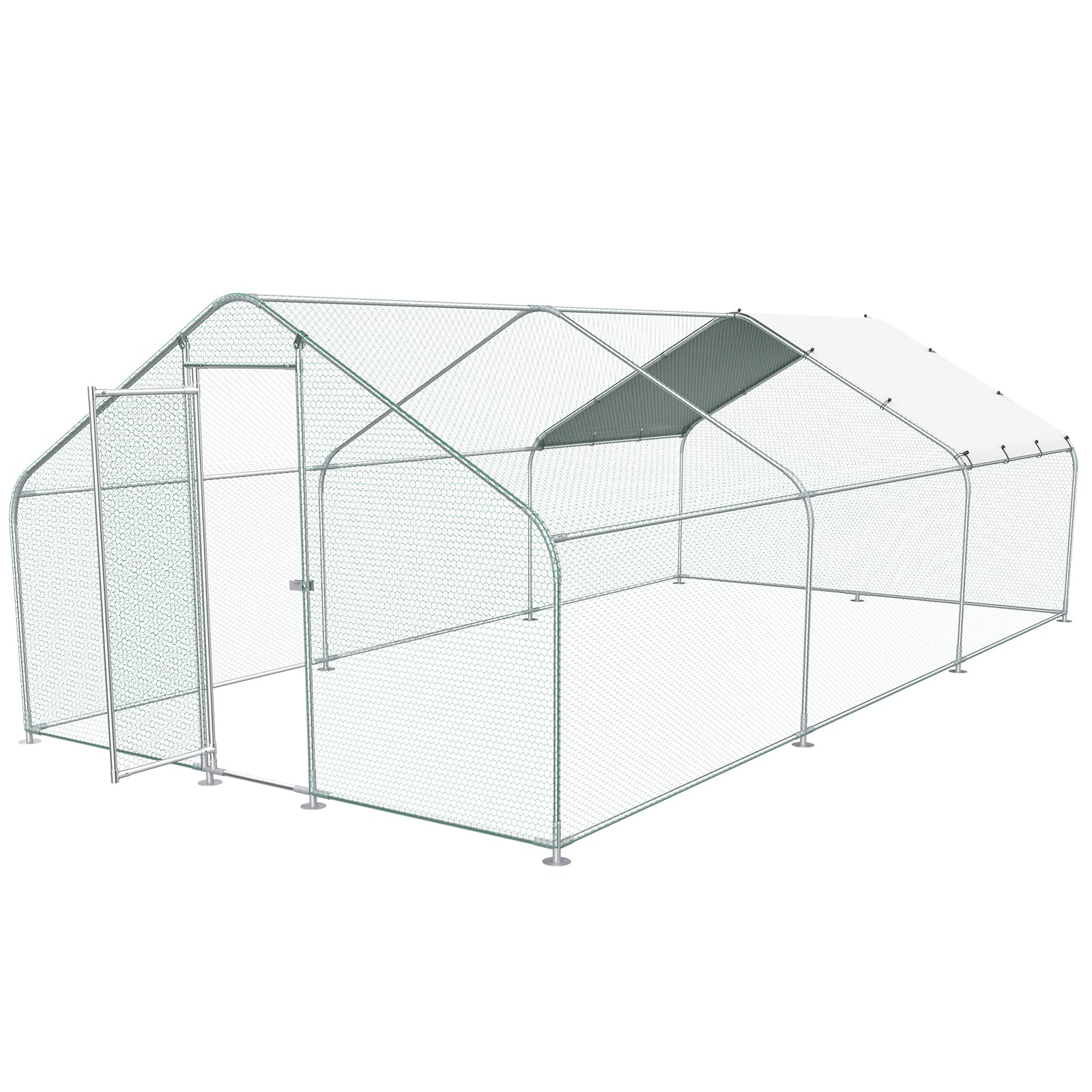 UnovivyLarge Metal Chicken Coop, Outdoor Walk-in Poultry Cage Hen Run House Rabbits with Waterproof Cover and Secure Lock for Outside,Backyard and Farm (10'Lx20'W x6.56'H), Silver