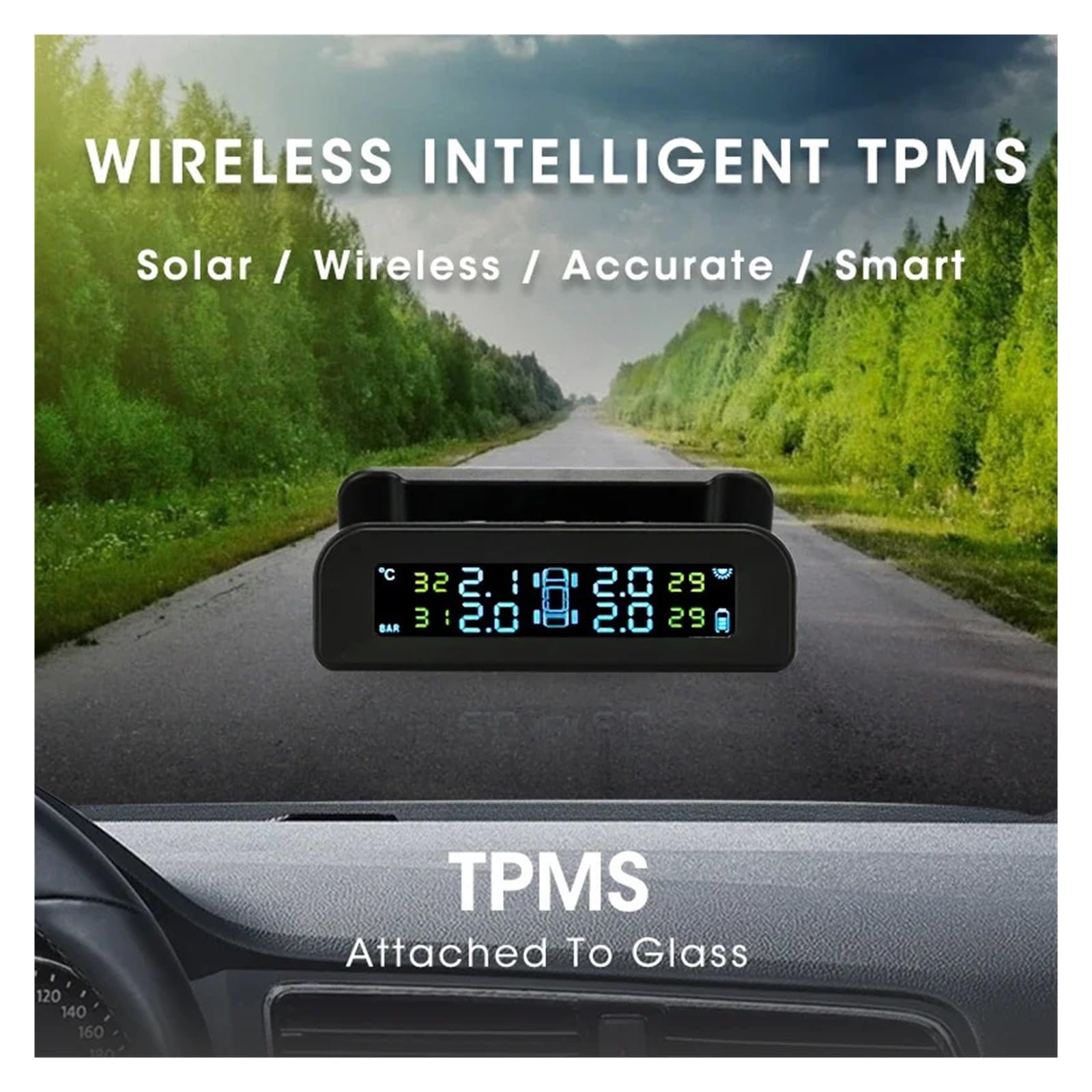 Sistema De Monitor Alarma Presión Neumáticos TPMS, Pantalla Original Inalámbrica HD, Carga Solar, Vibración Encendido Coche con 8 Sensores DeteccióN Precisa(External Sensor)