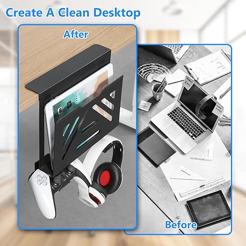 Miniatura 5 de MAXECHO Almacenamiento lateral de escritorio, soporte para laptop debajo del escritorio, organizador de archivos colgante lateral de mesa, sin