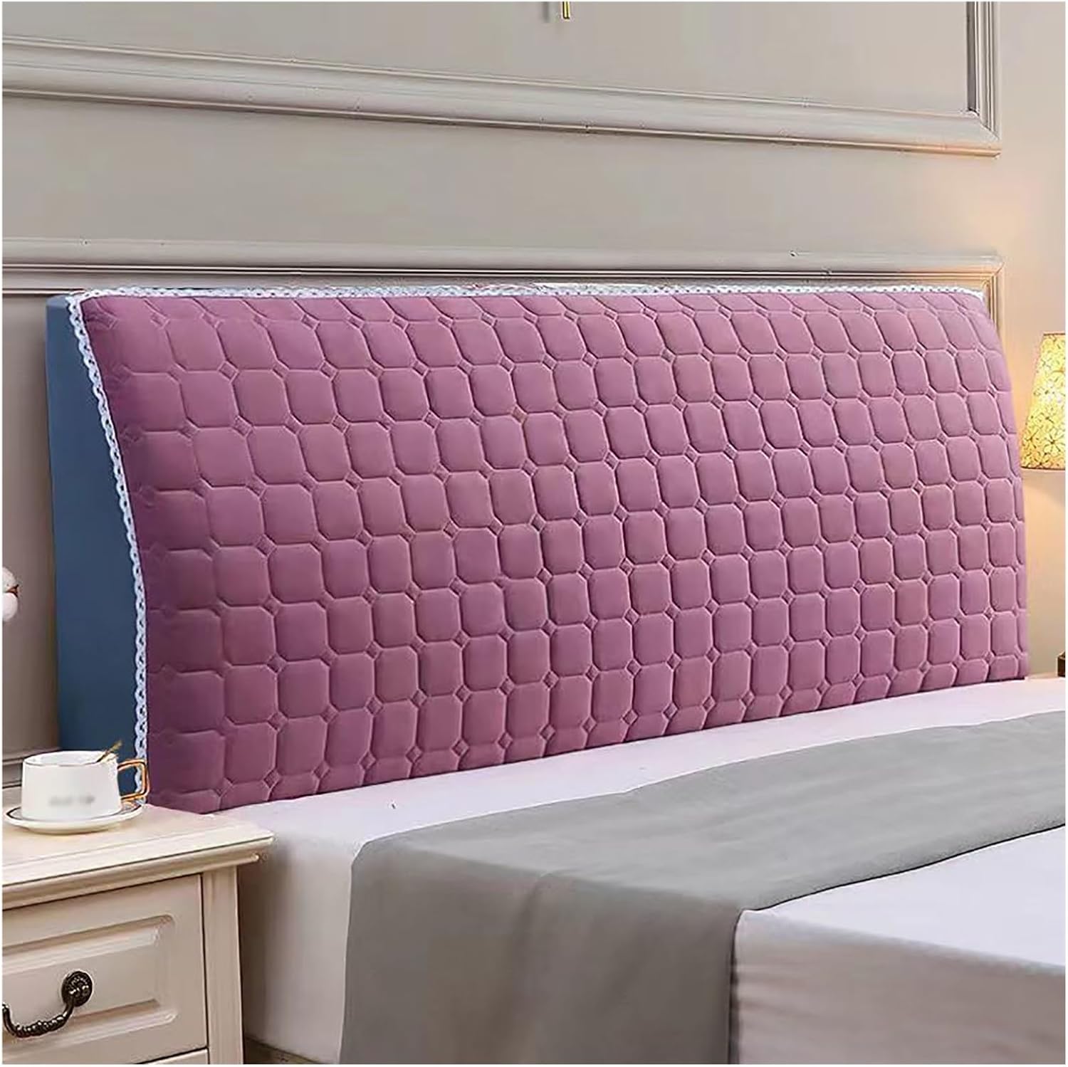 Quilted Velvet Bed Headboard Slipcover Thicken Soft Headboard Padding Protector Cover 360° Surround Removable Headboard Cover for Bedroom Machine Washable(Pink,78.7in)
