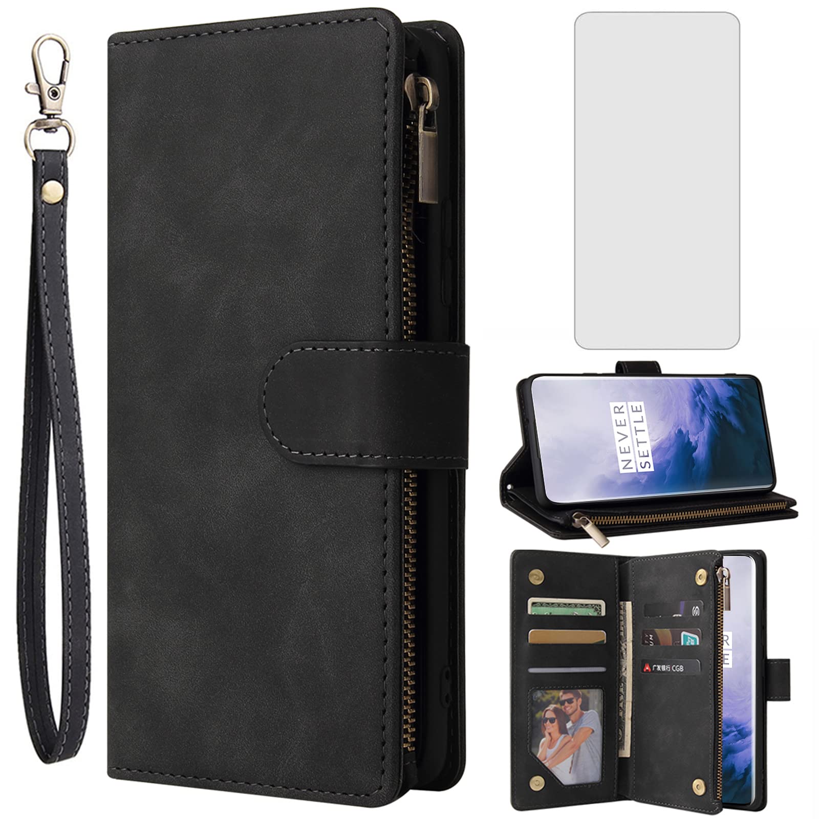 Asuwish Custodia a portafoglio per OnePlus 7 Pro, con pellicola