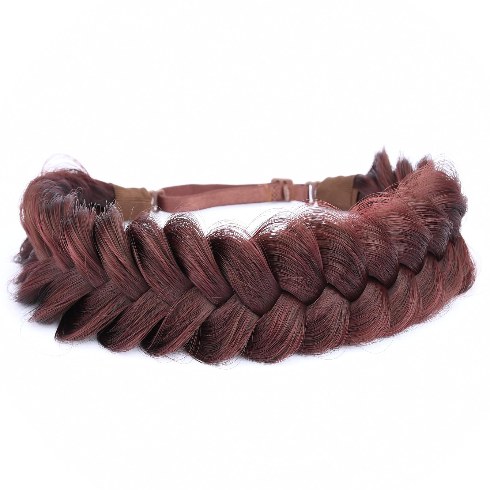 BOBIYA Messy Wide 2 Strand Synthetic Hair Braided Headband Classic Chunky Plaited Hair Headband (Dark Burgundy Brown) - Image 3