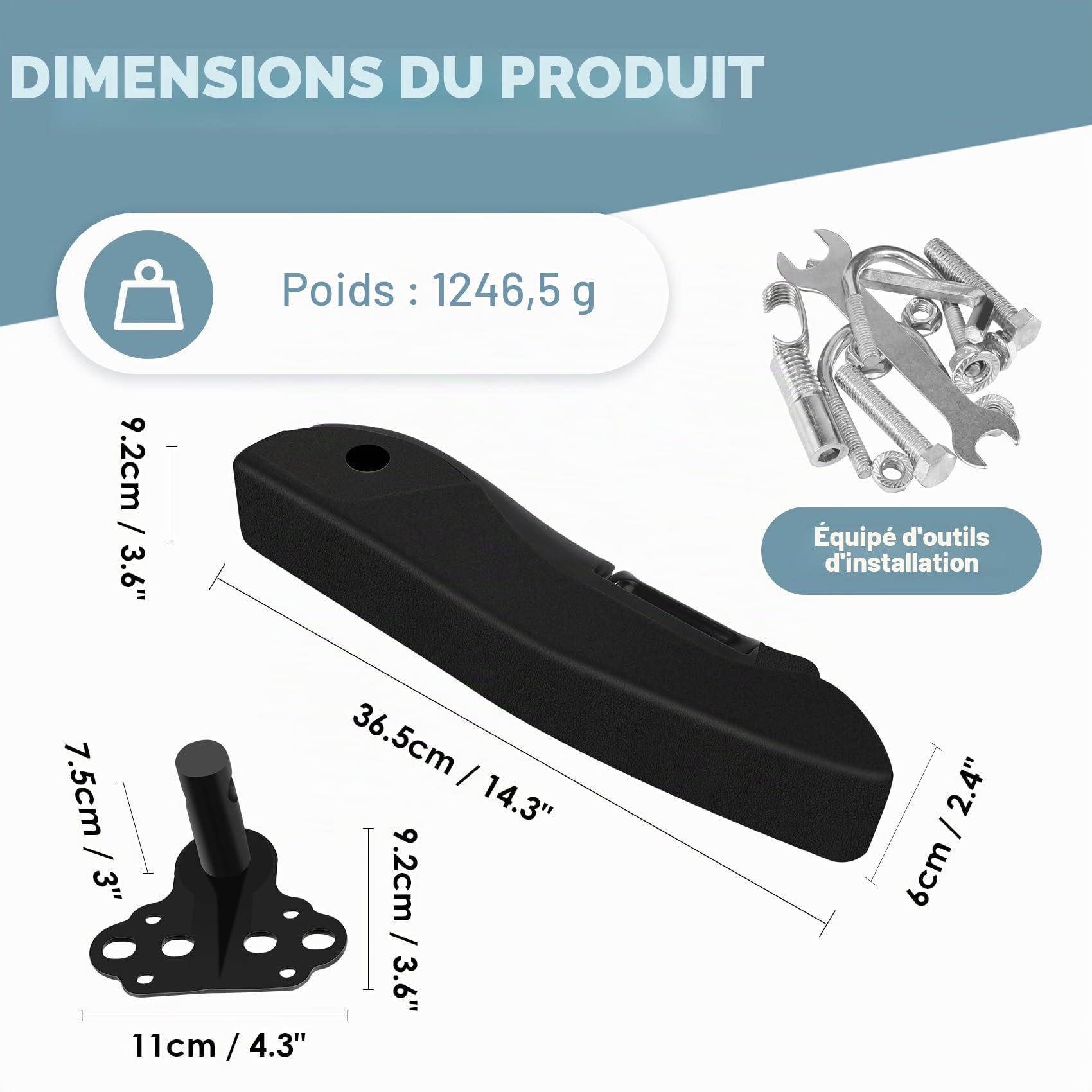Accoudoir universel réglable pour siège de voiture pour camping-car, camionnette, bateau, pièces auto (droite)