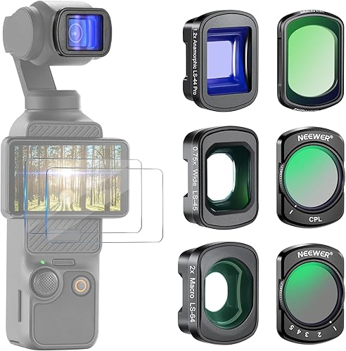 Vista 10 de NEEWER Juego de Filtro ND Magnético Compatible con DJI Osmo Pocket 3 Combo de Accesorios para Creadores, ND Variable ND2-32 de Neblina Negra