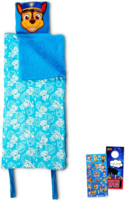 Paw Patrol Slumber Bag Set for Boys - Bundle with 27x56 Chase Sleeping Bag with Attached Pillow Plus Stickers, More | Paw Patrol Warm Slumber Bag