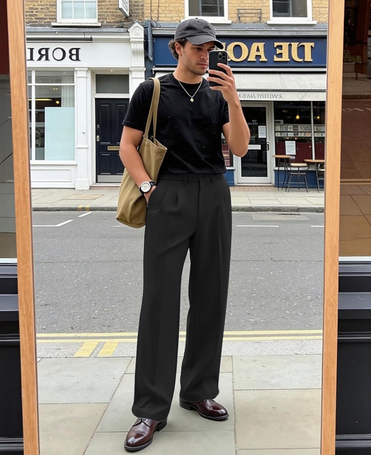 Susclude Mens Casual Dress Pants Old Money Pleated Baggy Wide Leg Slacks Vintage Stylish Relaxed Fit Work Trousers