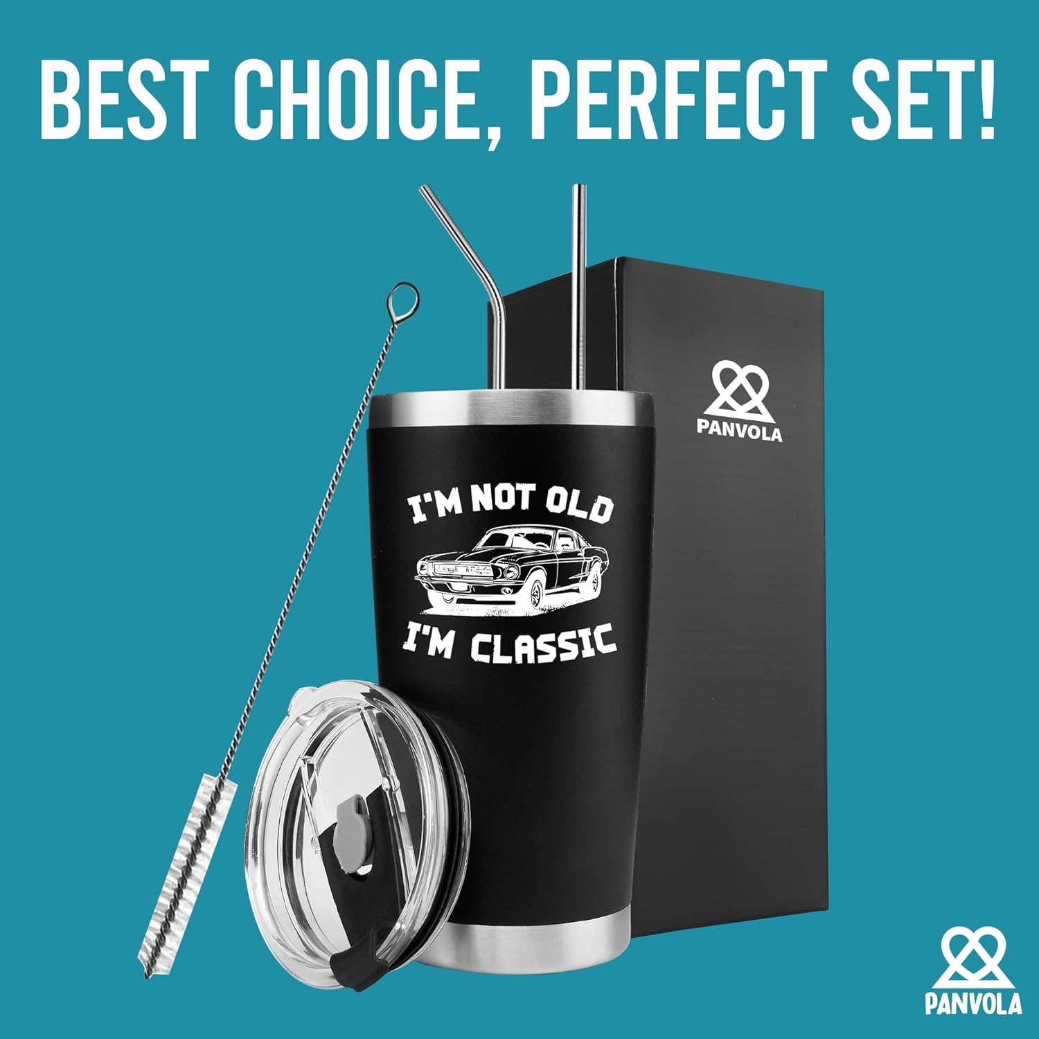 Panvola I'm Not Old I'm Classic Birthday Grandpa Gifts Old People Gifts Dad Uncle Retirement Gift Mug Vintage Classic Car Lovers Vacuum Insulated Tumbler 20 oz Black - Image 6