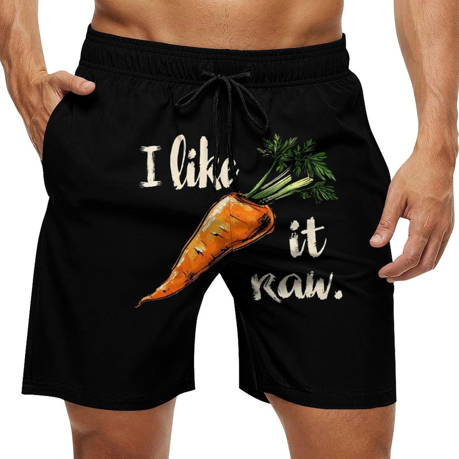 Funny Joke I Like It Raw Carrot Casual Men's Swim Trunks Novelty Summer Beach Shorts Swimwear with Pocket