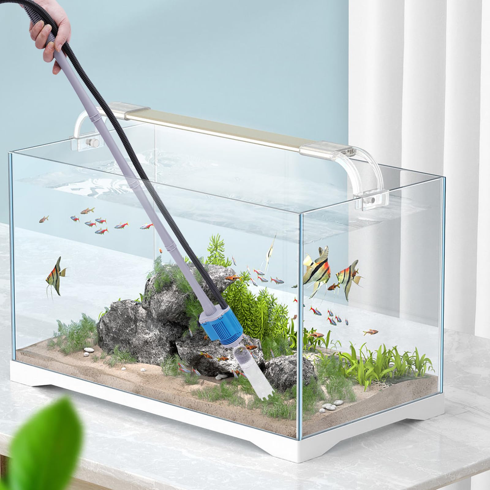 Cambiador de agua de acuario, bomba de sifón para acuario, bomba de agua, limpiador de grava, cambiador de agua, adecuado para la limpieza del cambio de agua y la limpieza de arena en acuarios