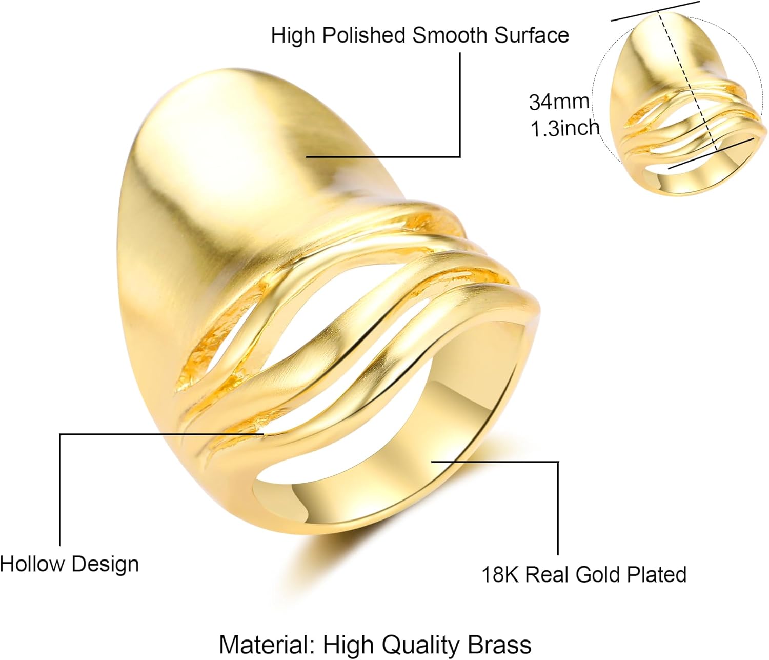 Chunky Rings for Women Gold and Silver Statement Rings Mask Dome Gold Plated Fashion Band Ring Cocktail Costume Jewelry Gift - Image 4