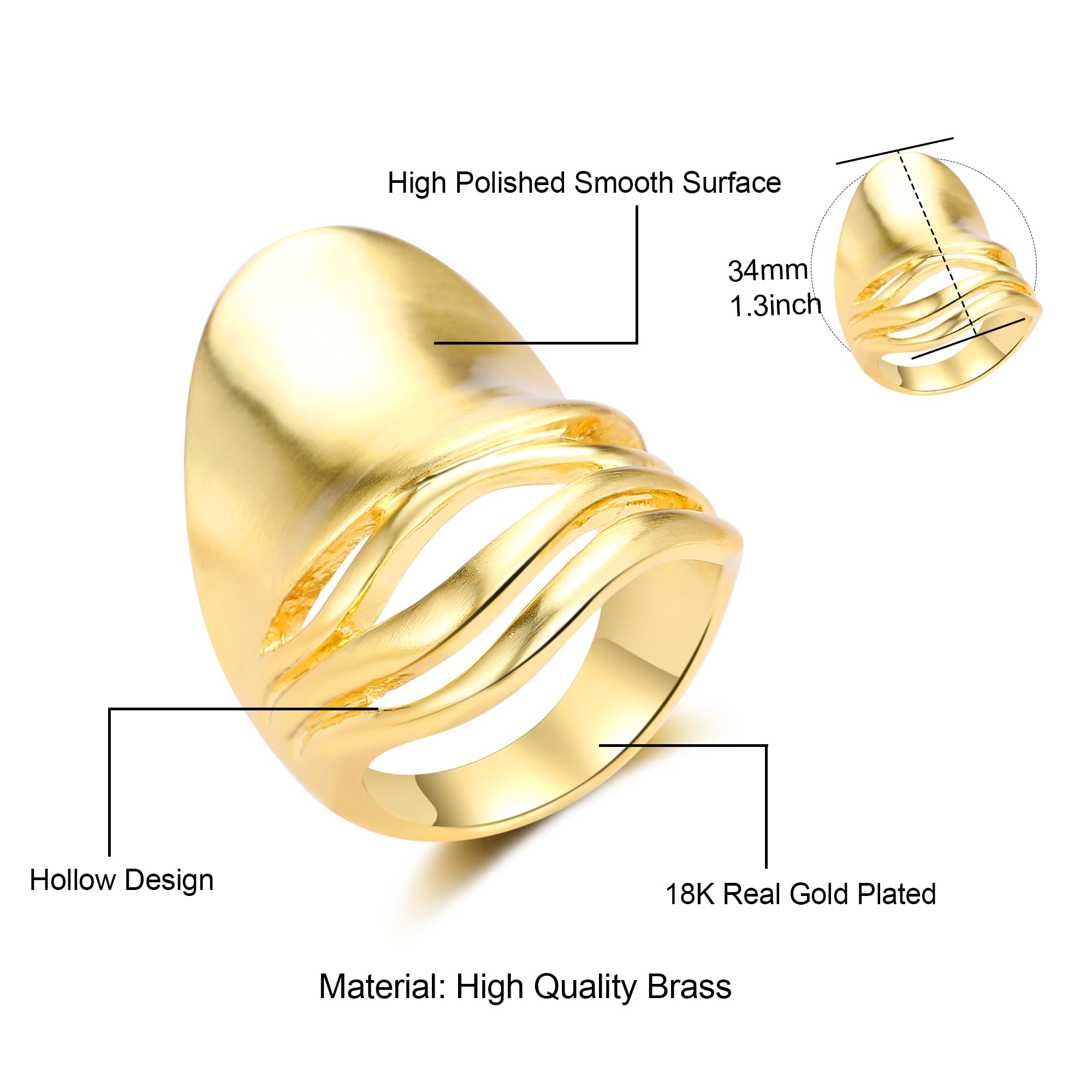 Gold- und Silberringe für Damen, klobige Siegel-Statement-Ringe, vergoldeter Bandring, breite quadratische Metallringe, Cocktail-Modeschmuck, Geschenke für Sie