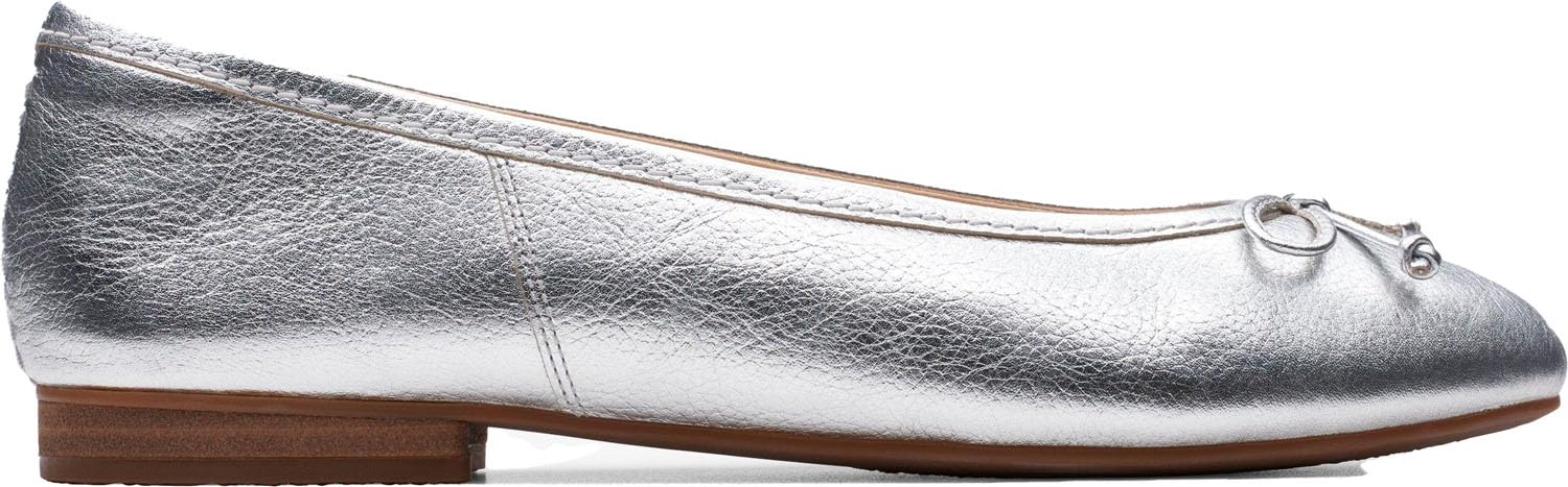Clarks Women's Silver Fawna Lily Leather Ballerina 6-Standard Fit