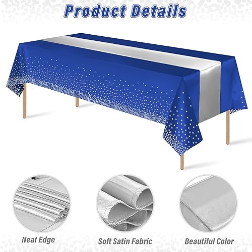 Miniatura 3 de Paquete de 12 manteles y caminos de mesa azules y plateados para decoración de fiesta, mantel desechable de plástico azul y plateado y camino de