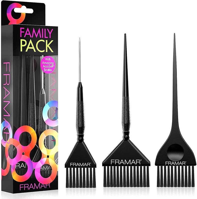 Framar Family Hair Color Brush Set, Hair Dye Brush Kit – 3 Pack Black | Hair Coloring Brushes For Hair Stylist, Tint Brushes for Hair Color, Tapered Edges For Precision