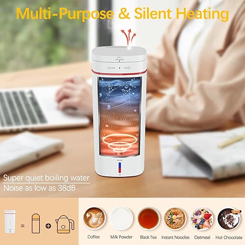 Miniatura 6 de Hervidor eléctrico de viaje, hervidor eléctrico portátil, de acero inoxidable de 11.8 fl oz con protección contra hervir en seco y hervir rápido,