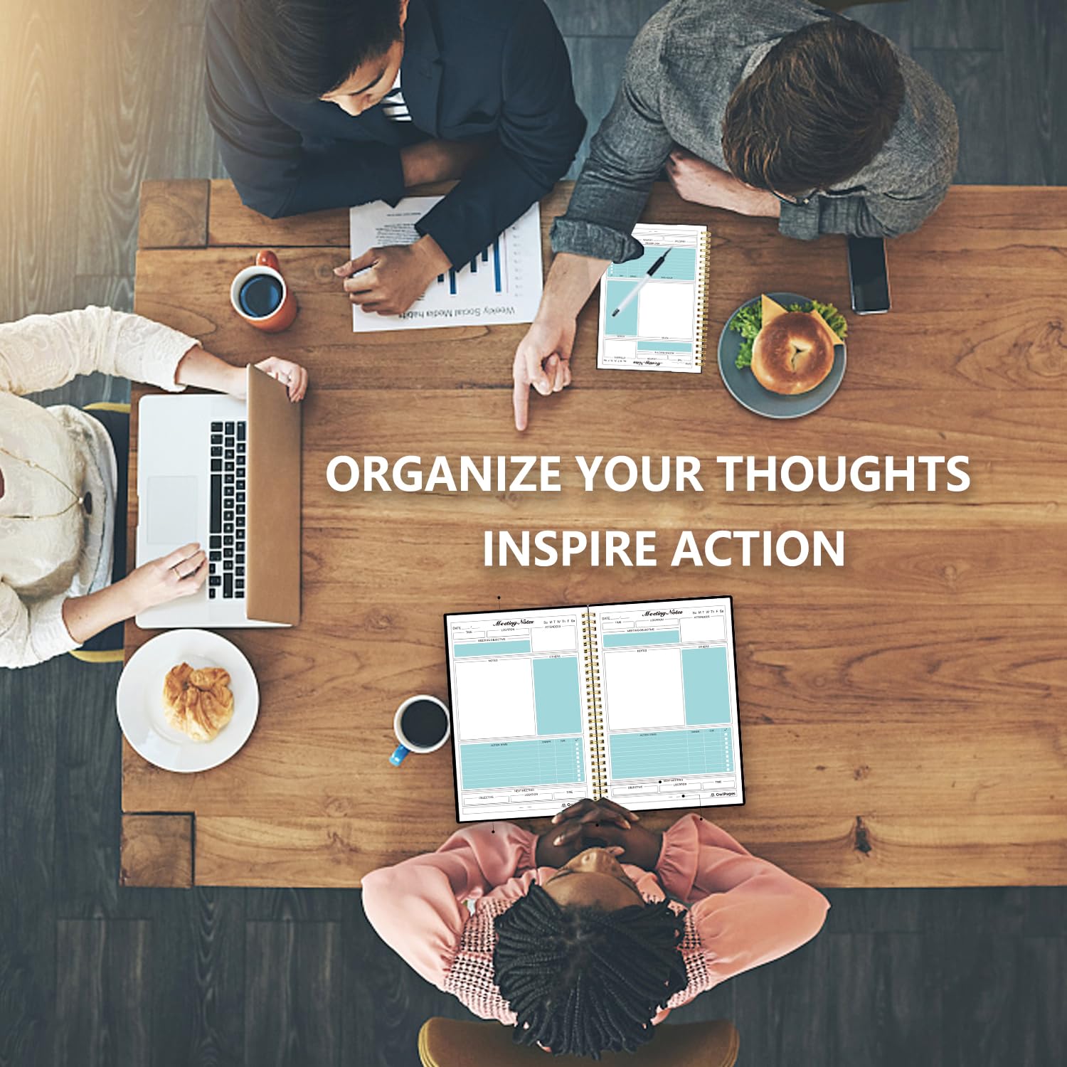 Meeting Notebook for Work with Action Items, Meeting Planner Organizer for Office Agenda Book Spiral Meeting Notes, 160 Pages, 7”x10”, Black