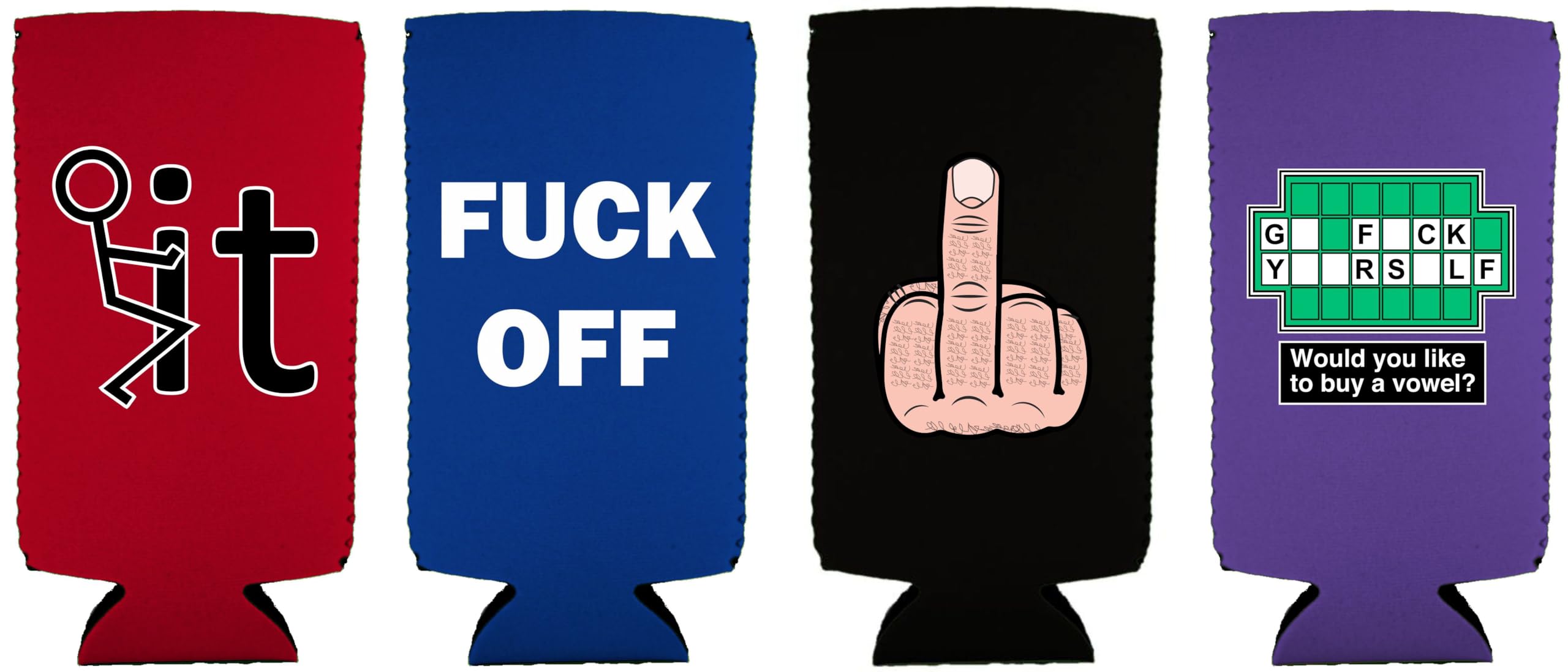 Funny F*ck Slim Can Coolie Designs 4 Pack