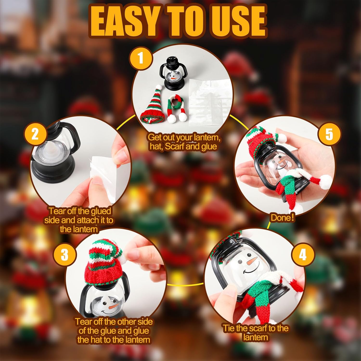 Ferraycle 24 Pack Christmas Snowman Decoration Mini Snowman Lantern with Hats and Scarves Winter Small Snow Man Table Centerpiece Decorative Xmas Hanging Lamp Bulk for Holiday Party Favor