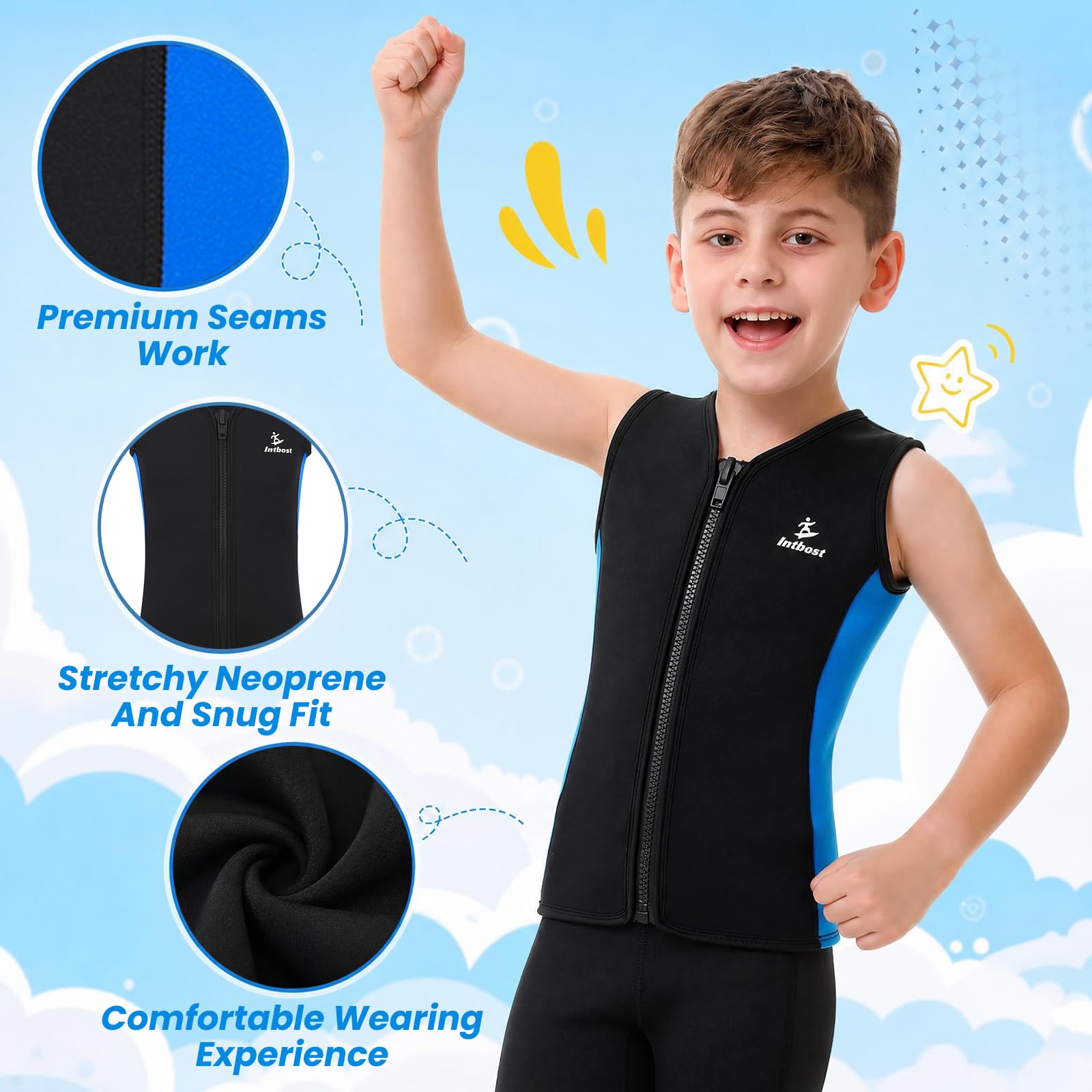 Neoprene Vest 3mm Kinder Neoprenanzug Weste Front Zip Ärmellose Nassanzug Tops Neopren Nassanzug Weste Jacke Tauchen Weste Schwimmen Kanu Surfen Size 10