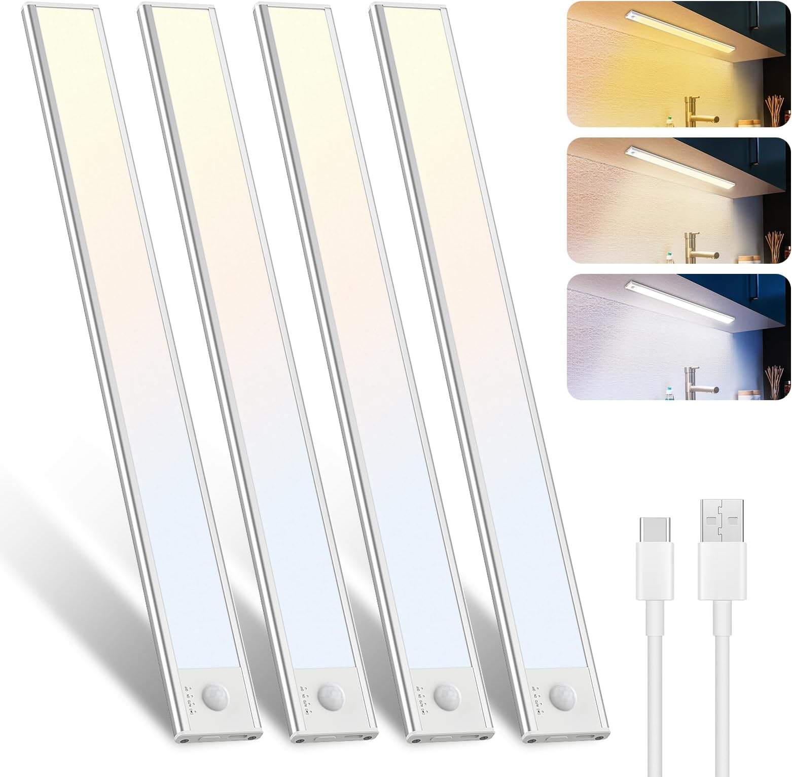 3x LED Unterbauleuchten Küche - Bewegungsmelder, USB-aufladbar