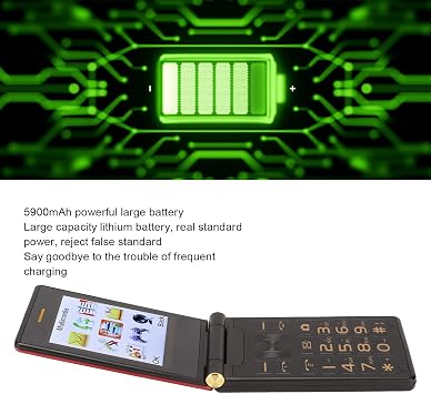 ASHATA Unlocked Flip Cell Phone for Senior, 2G SOS Big Mobile Phone with 2.8 Inch LCD and Large Keypad, 5900mAh Long Standby, 32MB Memory Basic Cell Phone for Elderly (Red)