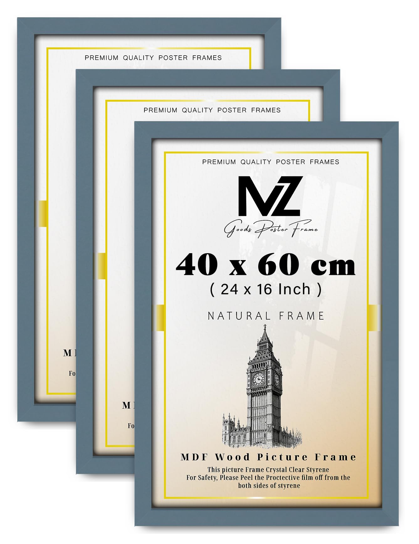 Mz Goods Dark Grey Pack Of 3 Eton Wood 400 X 600 Mm Frames - Medium 24" X 16" Perfect For Home, Office, (40 X 60 Cm) [ ]