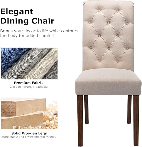 Miniatura 8 de COLAMY Accent Parsons - Juego de 6 sillas de comedor con botones copetudos sillas de comedor de tela tapizadas elegantes sillas de cocina con patas