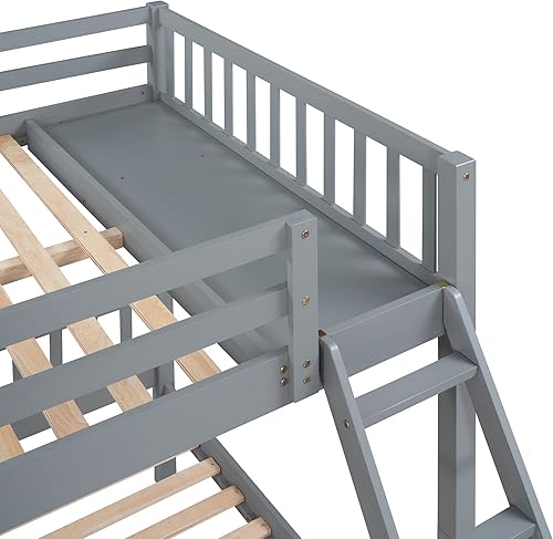 Miniatura 104 de Litera triple de madera maciza con cajones de almacenamiento y escalera, base de litera resistente con barandillas de protección para niños y