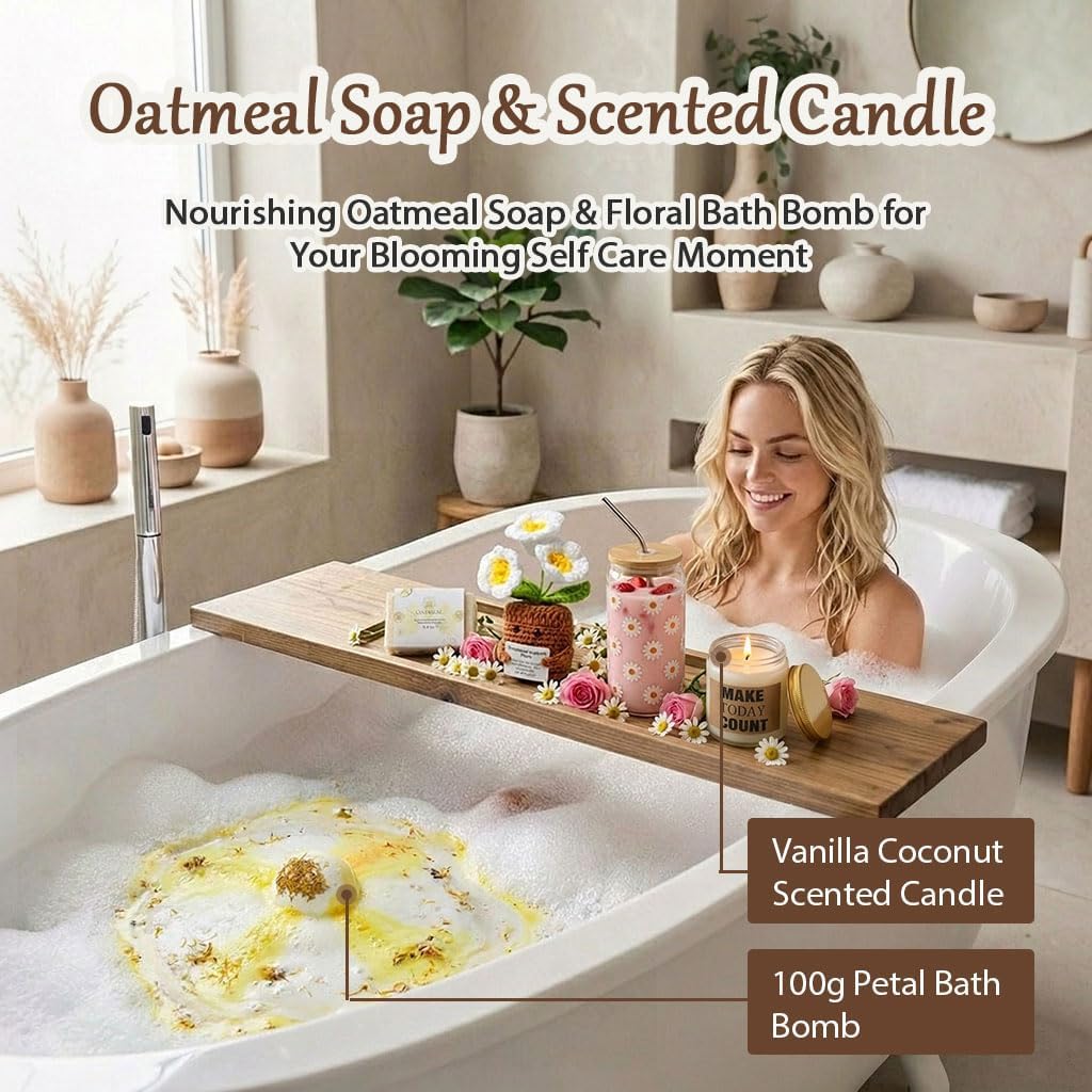 Blicebsei Self Care Spa Gift Set for Teen Girls, Cozy Home Pampering Kit with Crochet Emotional Support Plant, Stress Relief Gift for Exam College Prep Birthday Back to School image 5