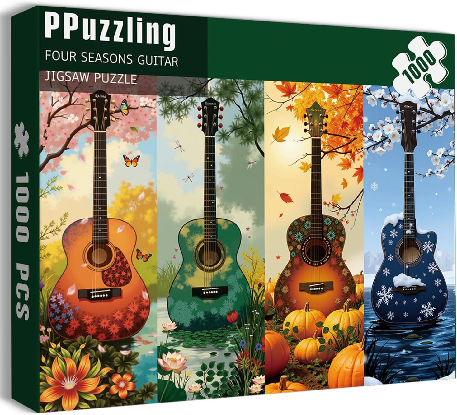 Seasons of Guitar 1000 Piece Puzzle for Adults, Landscape Plant Flower Garden Art Jigsaw Puzzles, Challenging Musical Instruments Puzzle as Home Decor