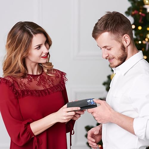 Vista 36 de Cartera Chelmon Slim RFID - Cartera de bolsillo frontal minimalista para tarjetas de crédito delgadas Negro carbón,Rosa,Negro (Black Cross),Gen