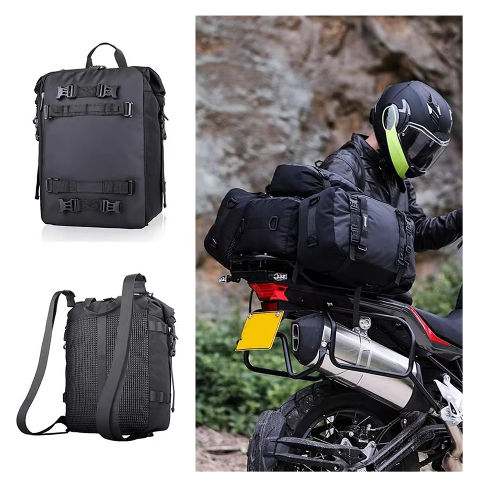 Moto Paraurti Borsa Zaino da Moto Impermeabile Motocross Posteriore Sella 10L 20L 30L Outdoor Equitazione(10L Black)