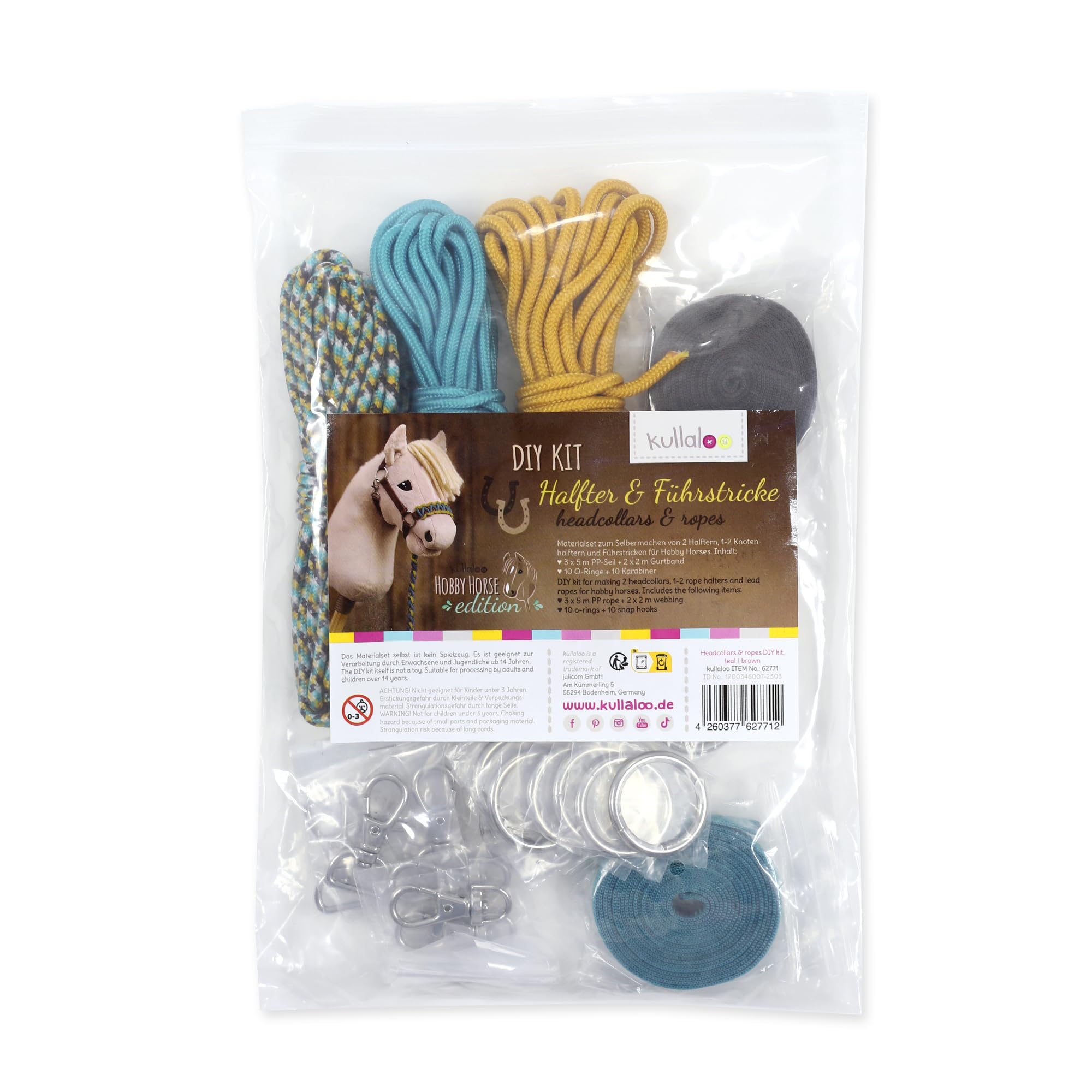 kullaloo Kit di cavezza per cavallo fai da te ✦ Realizza collari a testa di cavallo, cavezza e redini in corda ✦ Include istruzioni ✦ foglia di tè/senape
