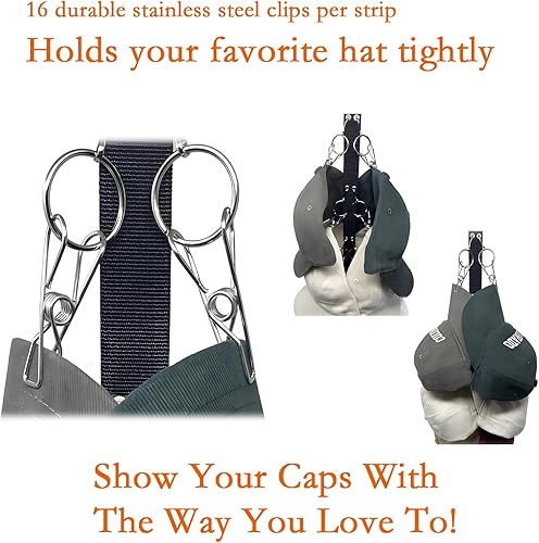 Miniatura 5 de Organizador de sombreros para gorras de béisbol, paquete de 2, cada uno con 16 clips de alta calidad, barra para colgar buenos ganchos, soporte de