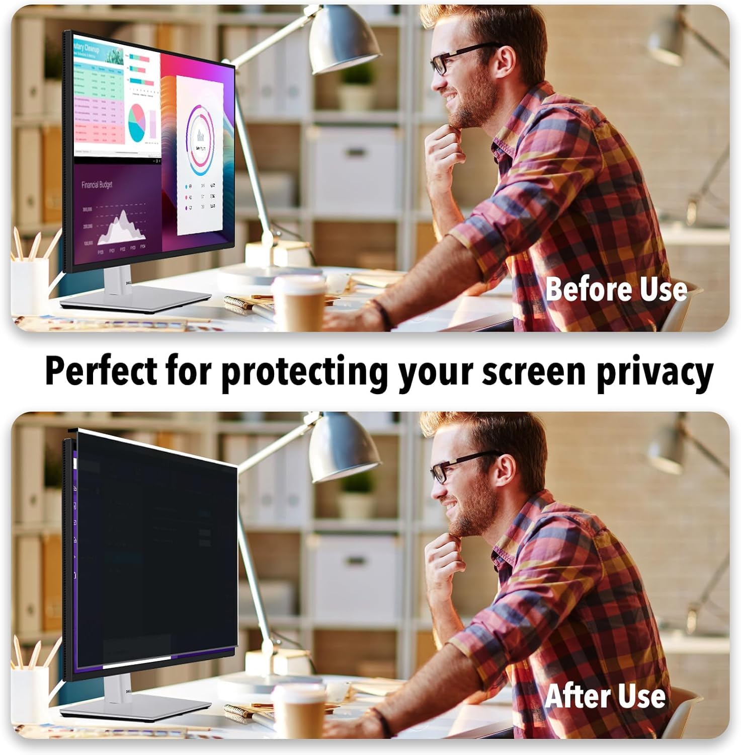Hoktods Acrylic Hanging Computer Privacy Screen Filter 21.5 Inch, Removable Privacy Shield Compatible with 16:9 Widescreen Monitor, Anti- Glare, Anti Blue Light Privacy Screen Protector