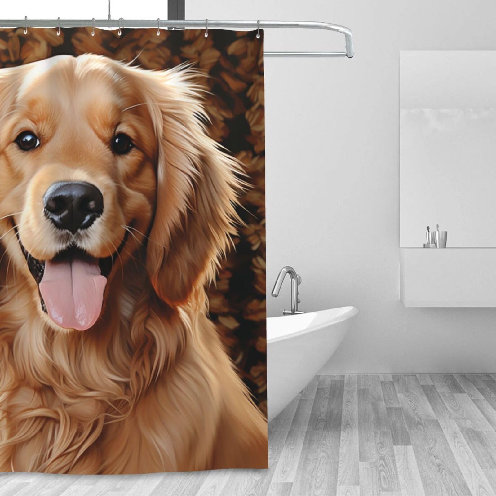 Rideau de douche textile imperméable motif mignon imprimé animal avec 12 anneaux inclus