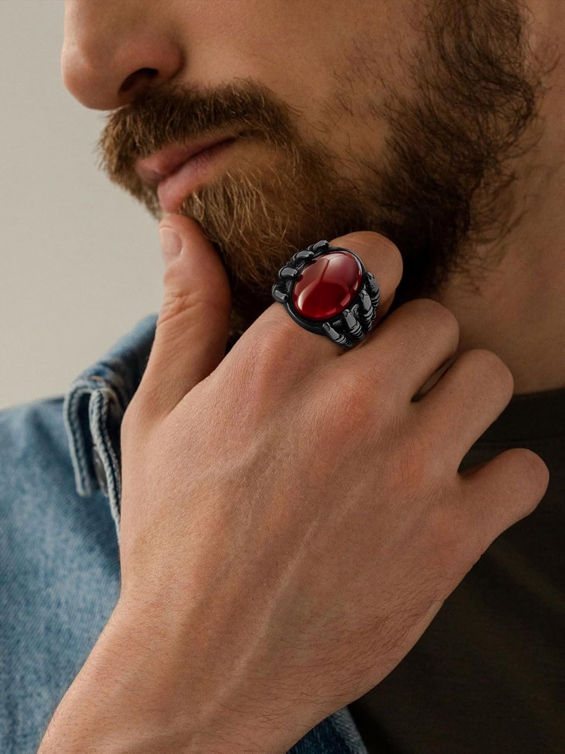 Men's Stainless Steel Dragon Claw Ring - Gothic Biker Style with Black/18K Gold Finish, Red/Black Gemstone, Crystal Stone Signet Ring Punk Jewelry, Size 7-14, Includes Gift Box - Image 5