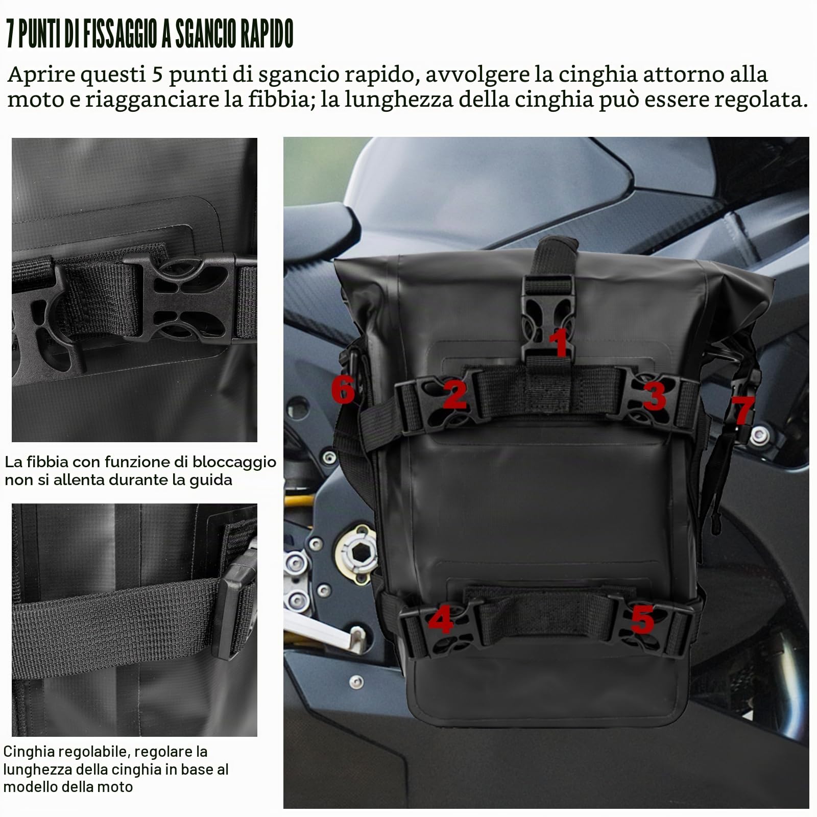 Borsa da Serbatoio per Moto Impermeabile 8L - Bagaglio da Viaggio Motociclette Guida Sportiva all'aperto Escursionismo Campeggio Equipaggiamento Durevole con Cinghie Regolabili Tracolla(Nero)