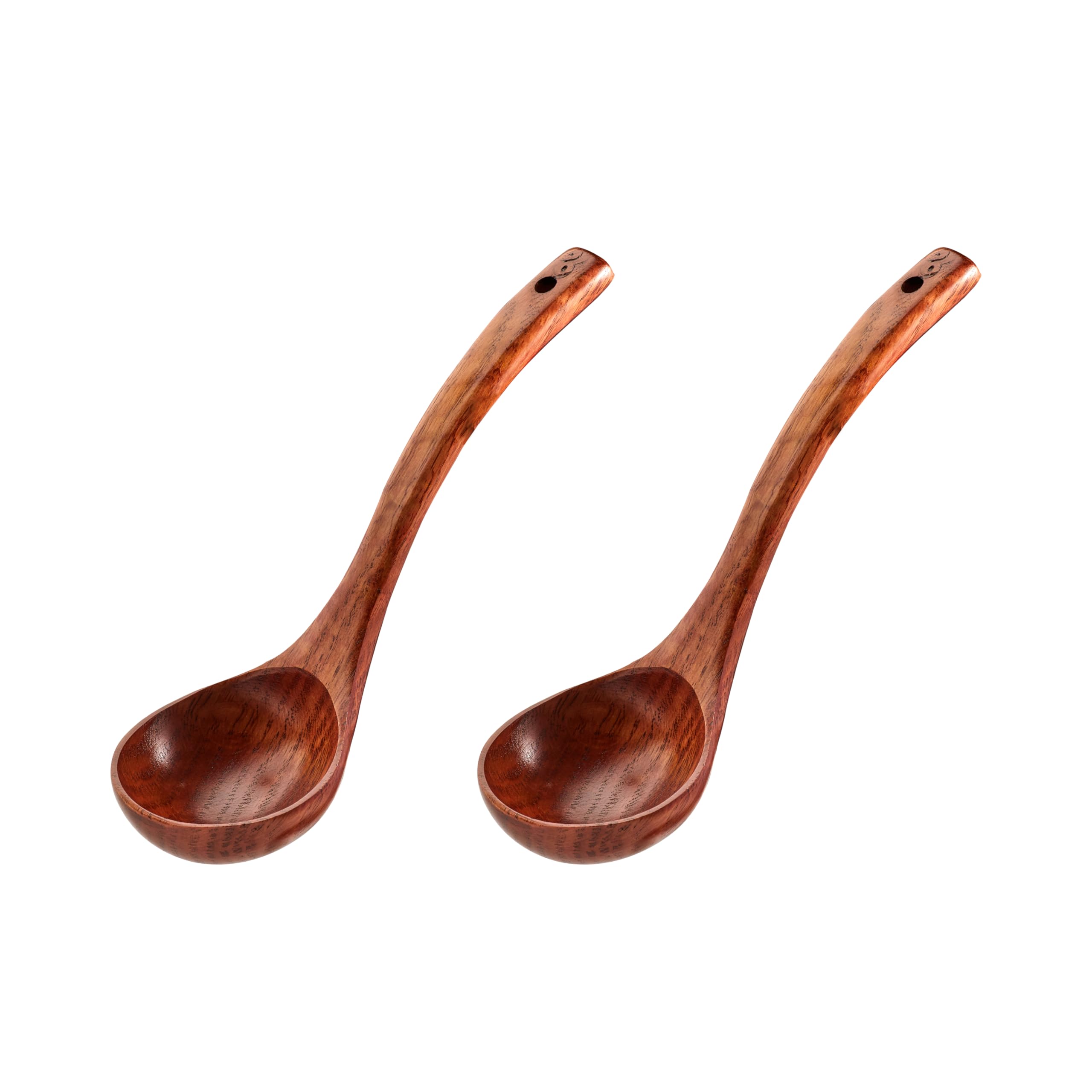 Wooden Ladle Spoon - 9.65 Inch Large Wooden Soup Ladle for Serving & Stirring - Non-Stick Wood Ladle for Kitchen with Hole Hanging - Wooden Ladle for
