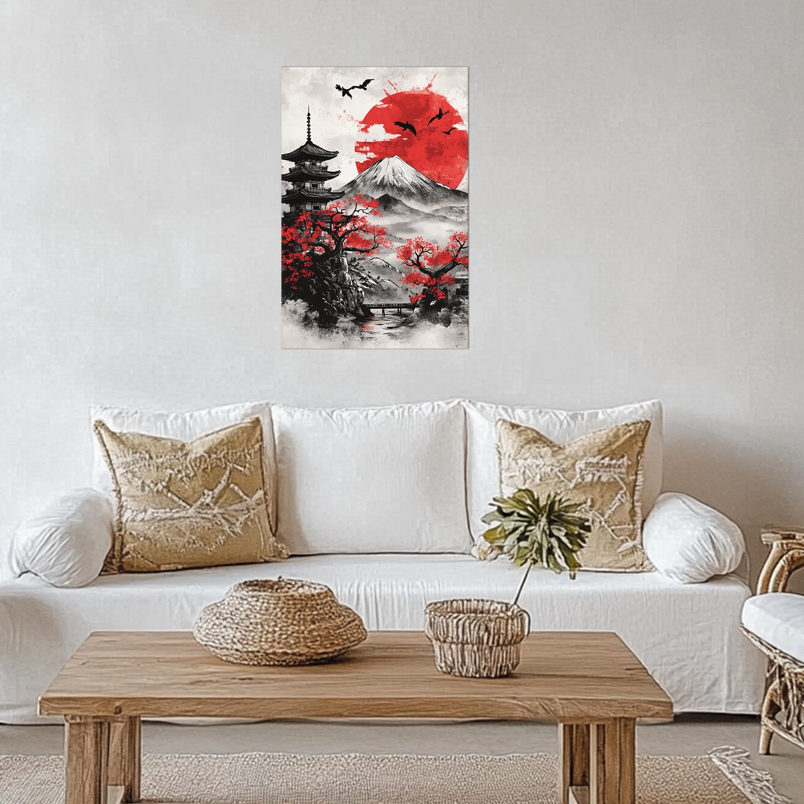 Amazon.com: PLIDAAYO Japanese Wall Art Mountain with Moon Japanese