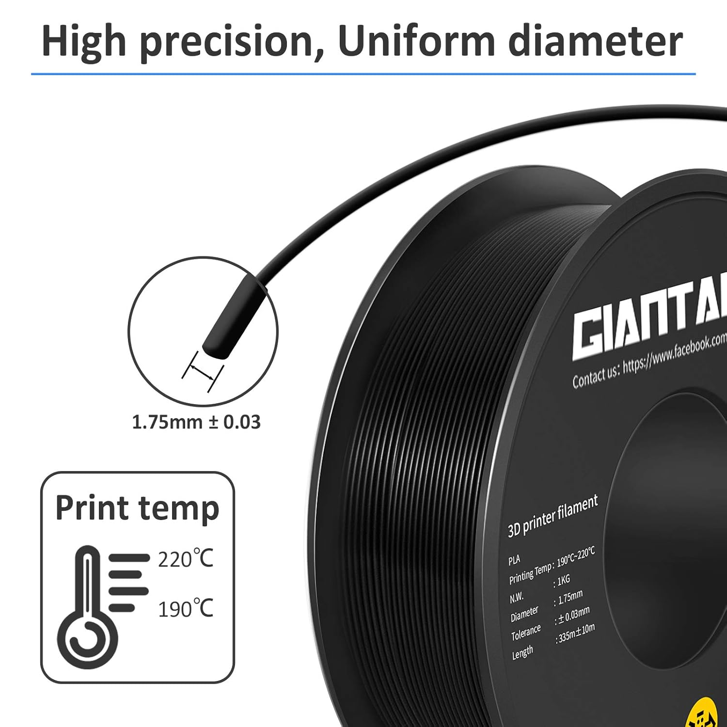 GAINTARM 1kg Silk Silver PLA and Black PLA 1.75mm