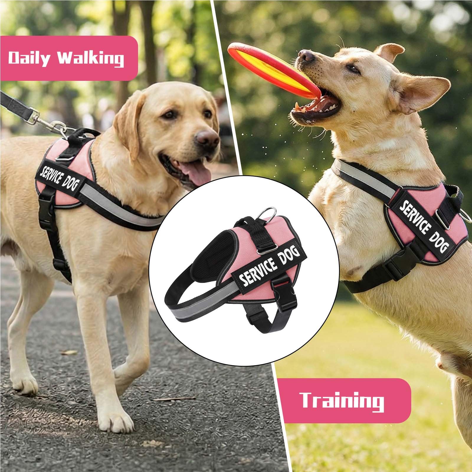 MUMUPET Arnés para perro de servicio, sin tirones, fácil de poner y quitar, reflectante 3M, transpirable y fácil de ajustar con mango de nailon, no más tirones ni asfixia para perros pequeños