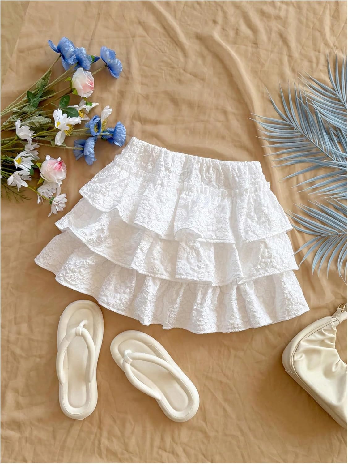 SOLY HUX Girl's Ruffle Mini Skirt Elastic Waist Layered A Line Textured Summer Skirts - Image 5