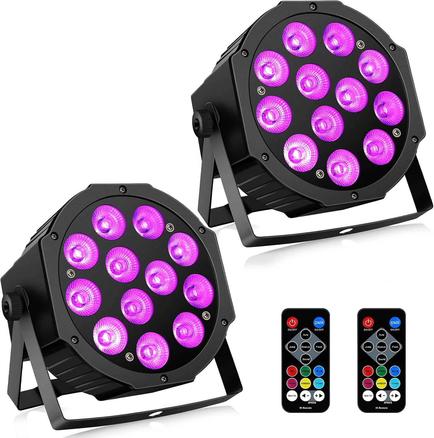 Battery LED Stage Lights 2Pack - 36W 12LED RGBW Rechargeable Par Light Sound Activated Multi Modes by Remote & DMX Control for DJ Events Wedding Party Church Music Dance Band Live Show