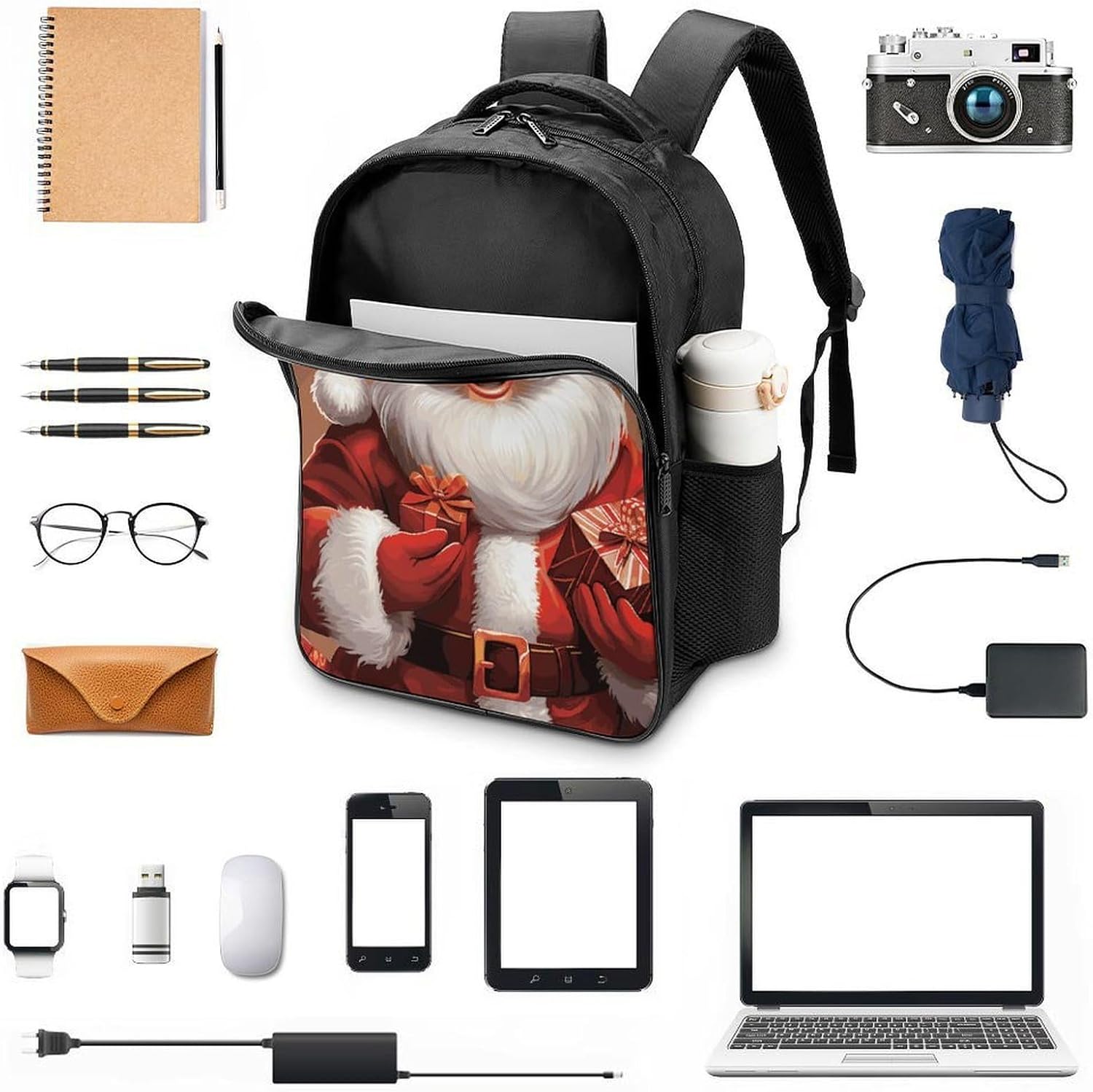 Santa Claus Xmas Gifts Laptop Backpack for Men & Women Travel Daypack with Pockets, Work Bag for Office 16 In image 3