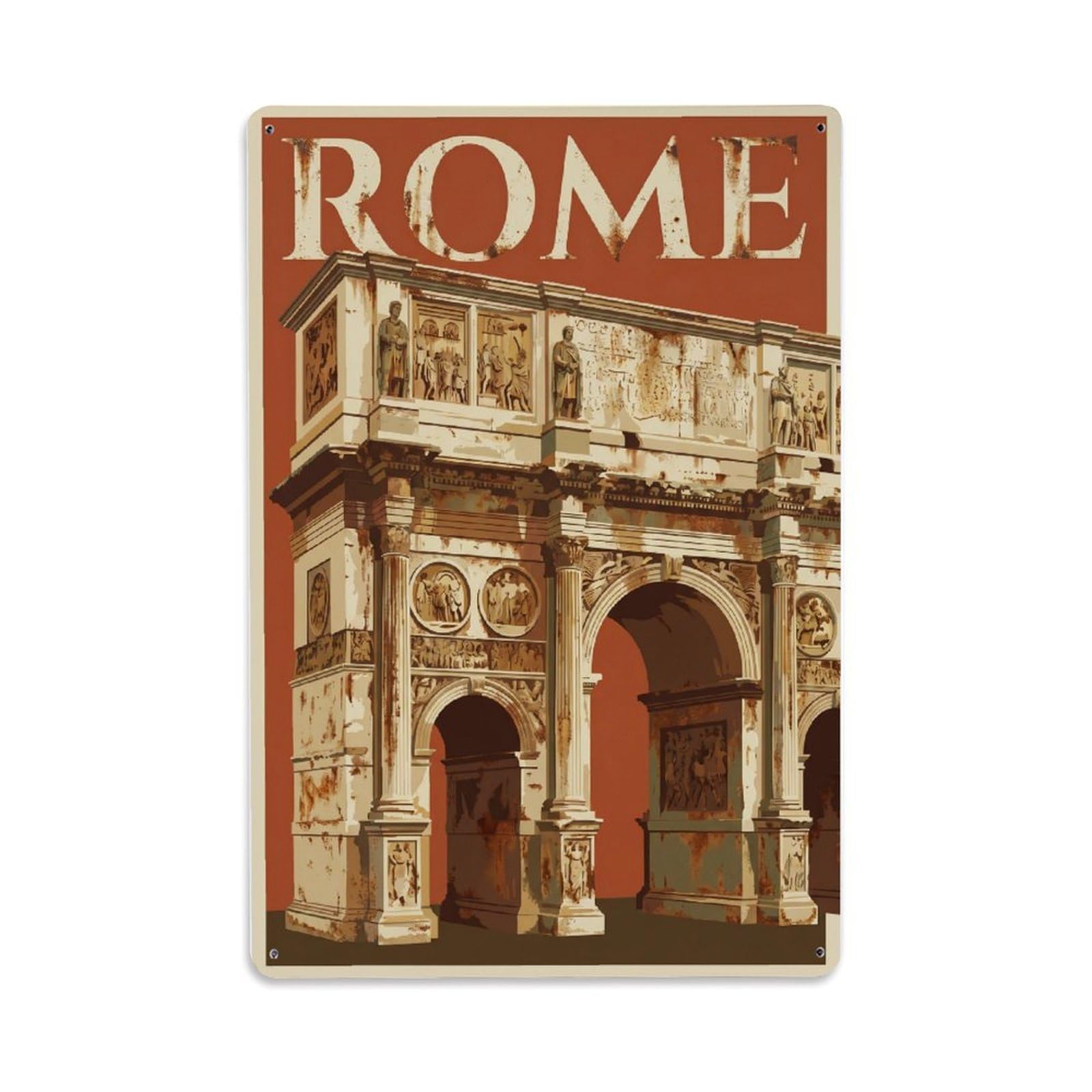 Vintage Travel Rome Arch of Constantine Triumphal Monument Rusted Italy Metal Tin Sign Plaque Wall Decor for Cafe, Club Bar, Office, Home Garden Metal Poster 8x12Inch