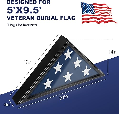 Miniatura 4 de Vitrina de bandera para bandera de entierro, funda de bandera plegada de 9.5 x 5 pies para bandera de entierro, vitrina de madera para bandera con