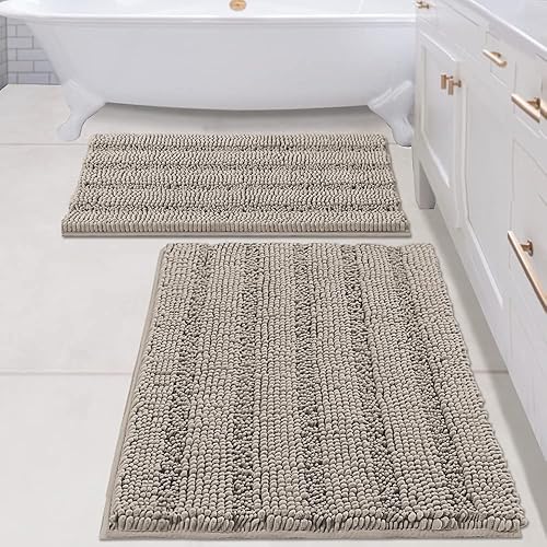 Miniatura 124 de H.VERSAILTEX Alfombras de baño antideslizantes extragruesas de felpilla a rayas 24" x 36" Absorbentes, antideslizantes, suaves, esponjosas