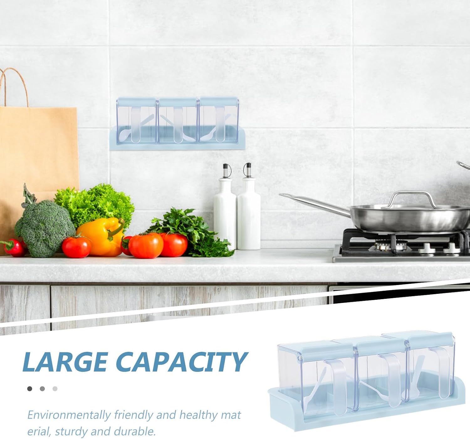 Square Seasoning Storage Container Set with Lid, PP Blue Organizer