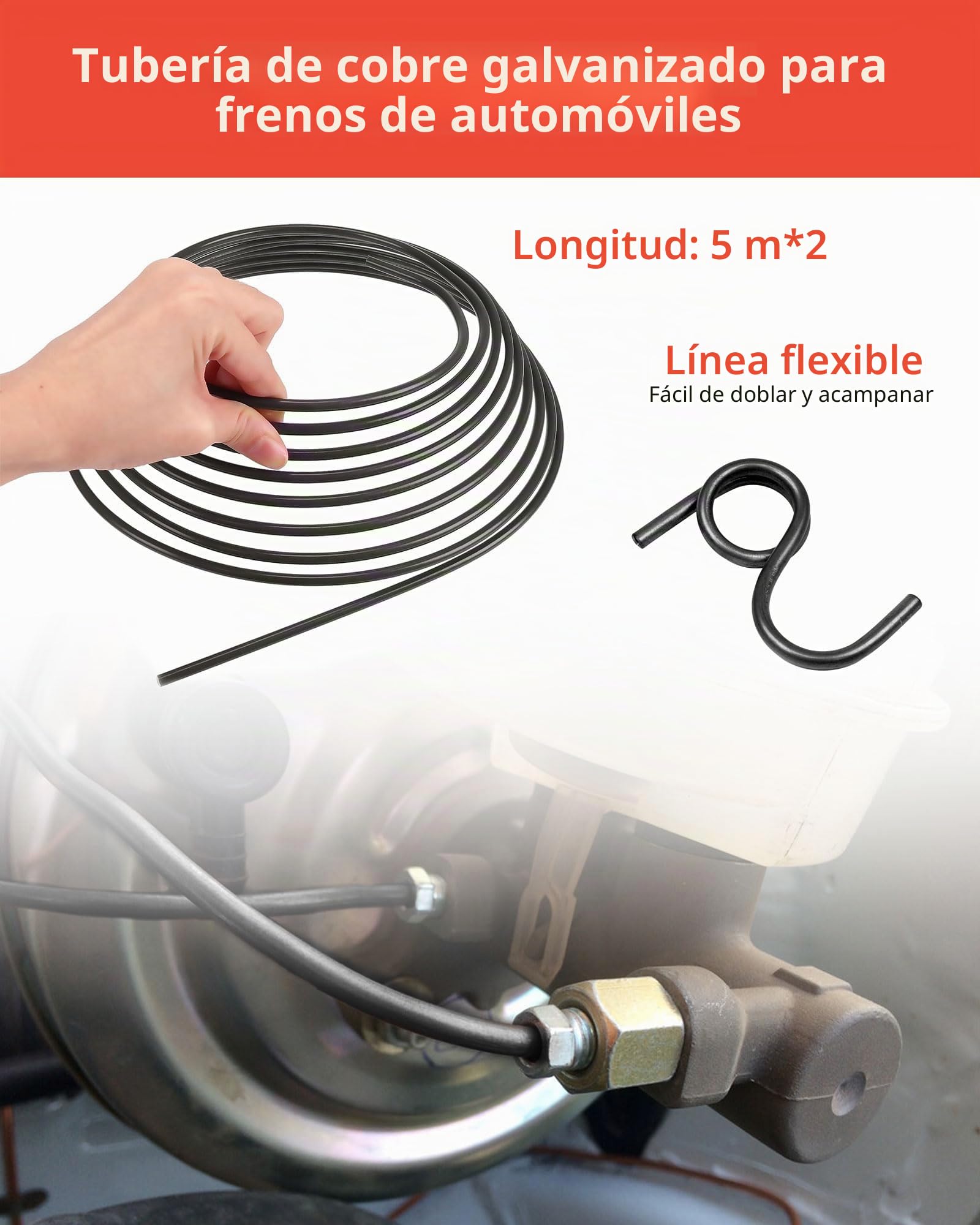 Kit de abocardador para línea de freno - 10m acero Ø 3/16" con 20 conexiones roscadas + 10 conectores M10, doble y simple para sistemas de frenos hidráulicos de automóviles
